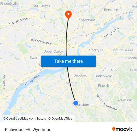 Richwood to Wyndmoor map