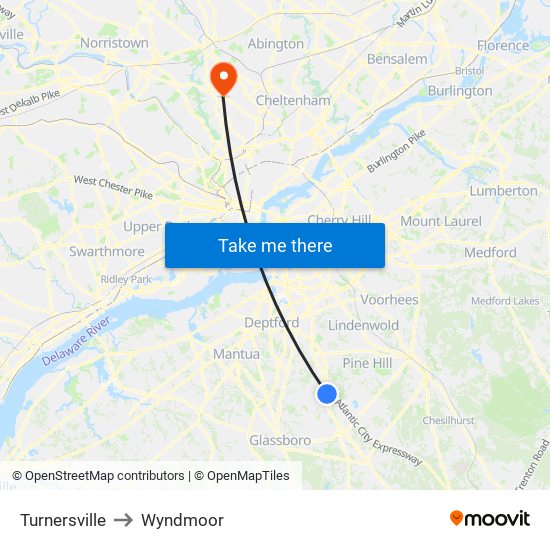 Turnersville to Wyndmoor map