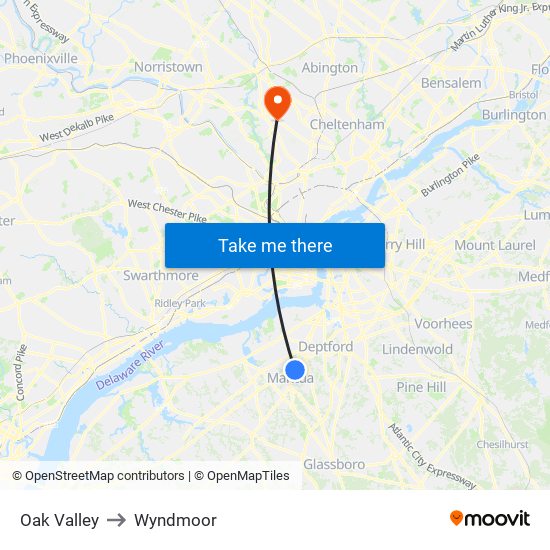 Oak Valley to Wyndmoor map