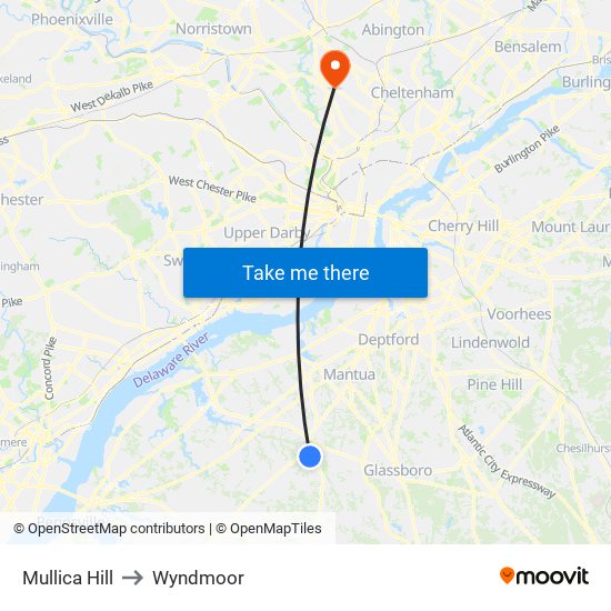 Mullica Hill to Wyndmoor map