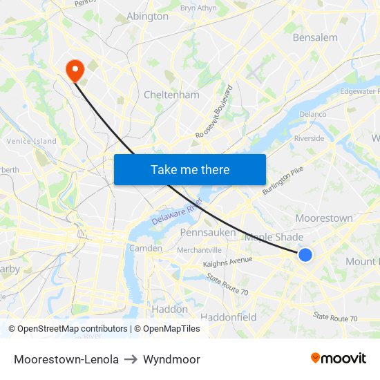 Moorestown-Lenola to Wyndmoor map