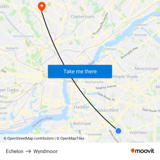 Echelon to Wyndmoor map