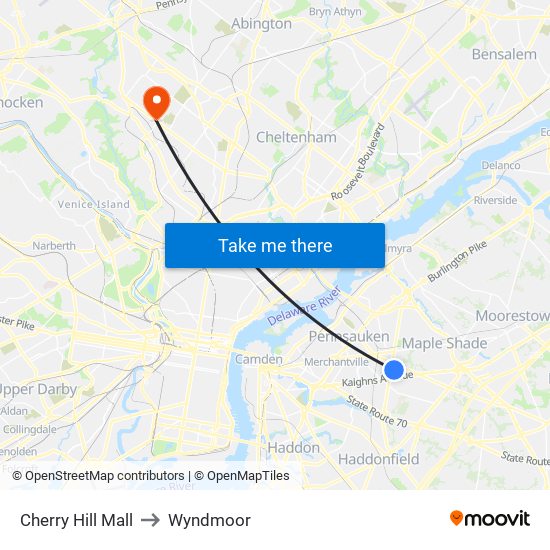 Cherry Hill Mall to Wyndmoor map