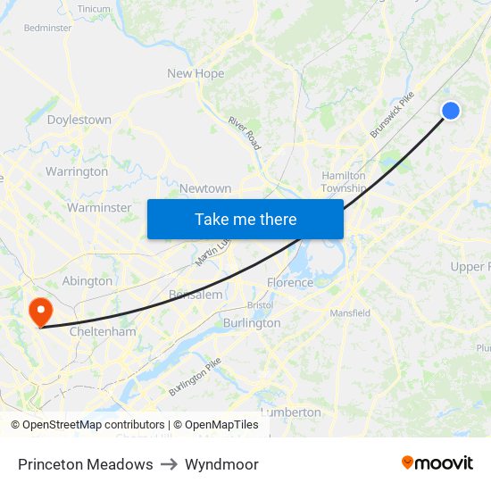 Princeton Meadows to Wyndmoor map