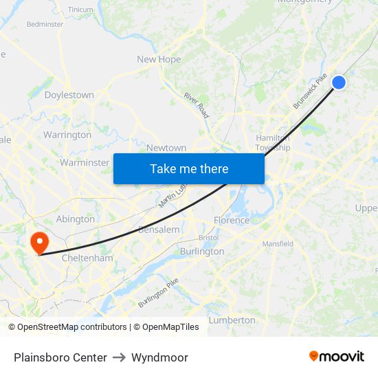 Plainsboro Center to Wyndmoor map