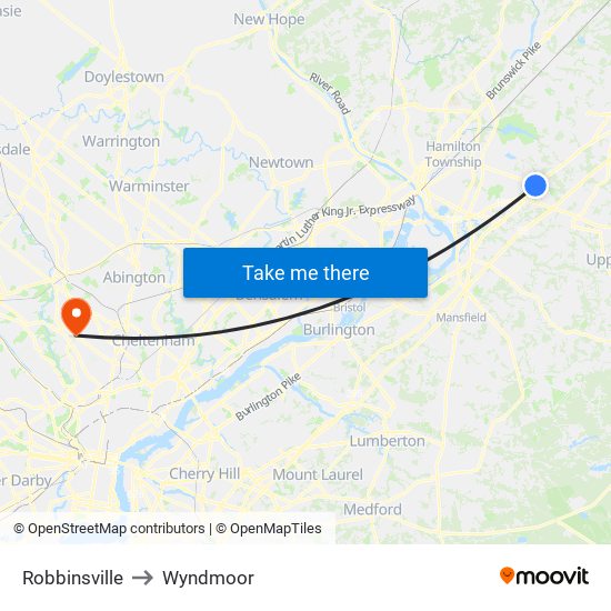 Robbinsville to Wyndmoor map