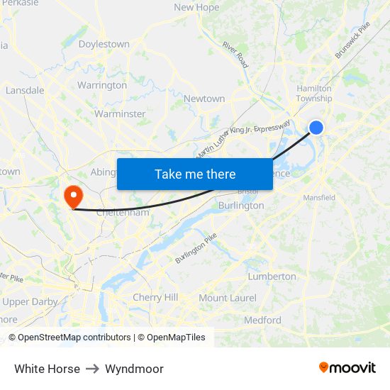 White Horse to Wyndmoor map