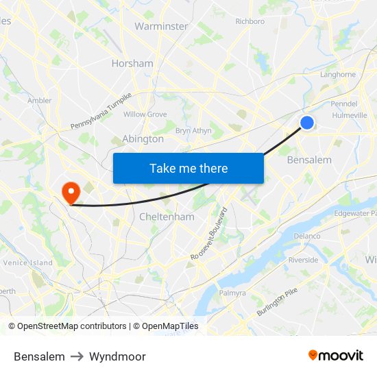 Bensalem to Wyndmoor map