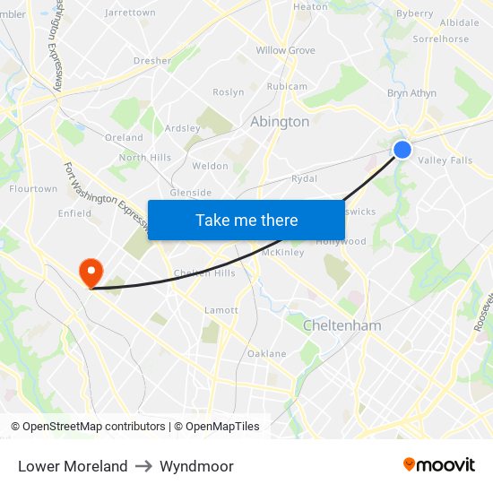 Lower Moreland to Wyndmoor map