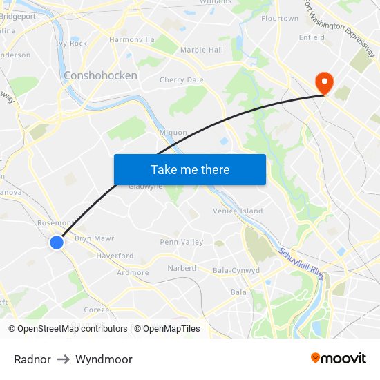 Radnor to Wyndmoor map