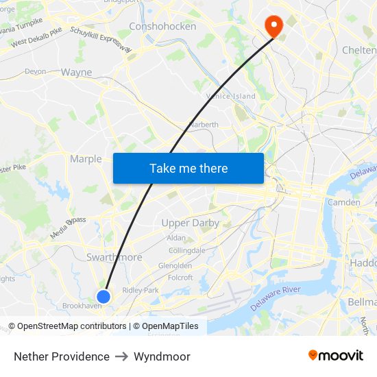 Nether Providence to Wyndmoor map
