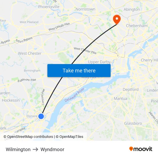 Wilmington to Wyndmoor map