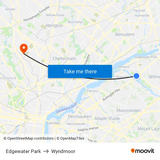 Edgewater Park to Wyndmoor map