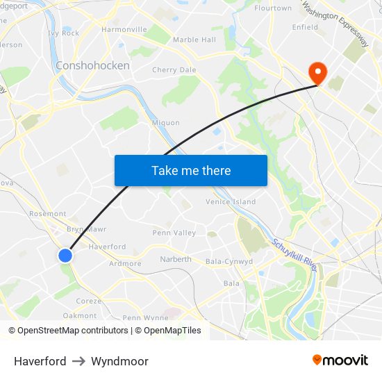 Haverford to Wyndmoor map