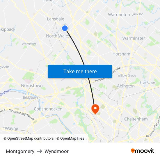 Montgomery to Wyndmoor map