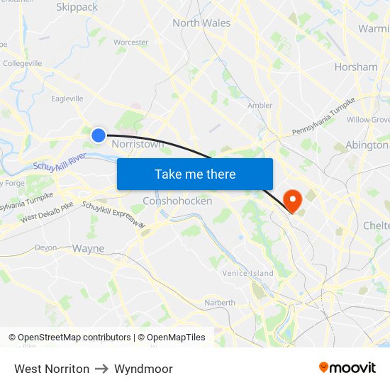 West Norriton to Wyndmoor map