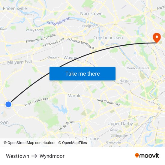 Westtown to Wyndmoor map