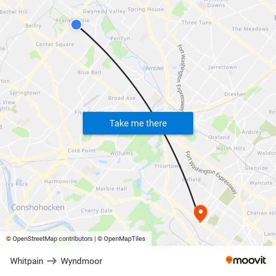 Whitpain to Wyndmoor map