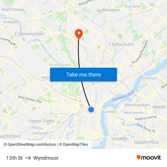 13th St to Wyndmoor map