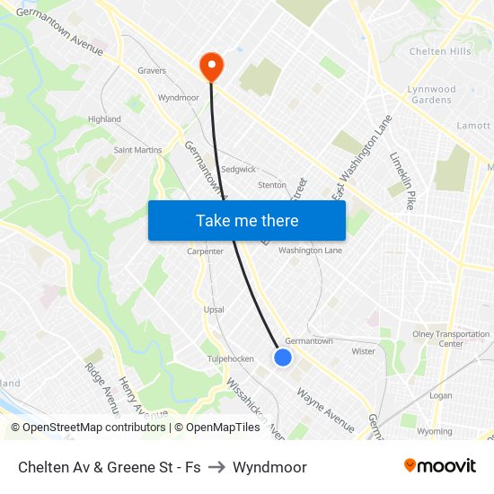 Chelten Av & Greene St - Fs to Wyndmoor map