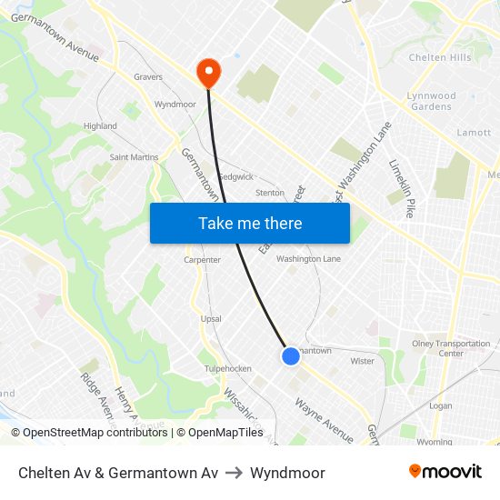 Chelten Av & Germantown Av to Wyndmoor map