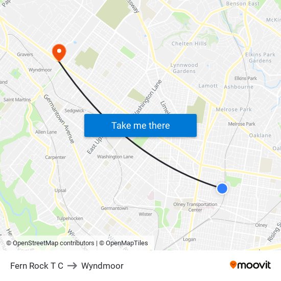 Fern Rock T C to Wyndmoor map