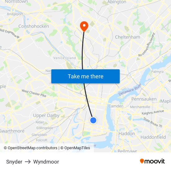 Snyder to Wyndmoor map