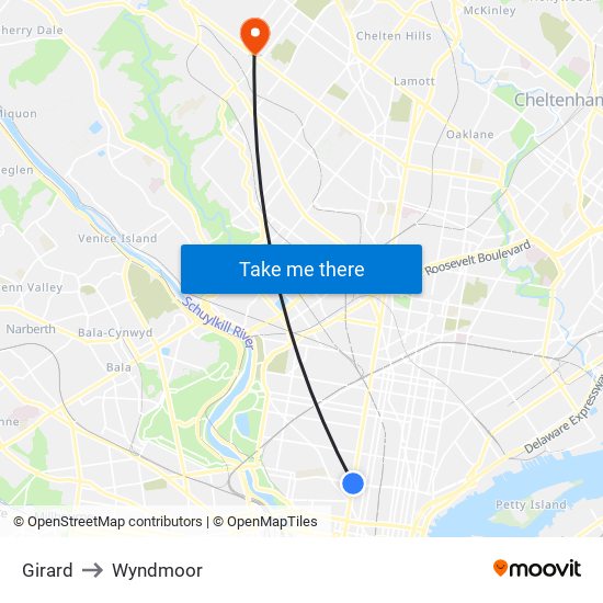 Girard to Wyndmoor map