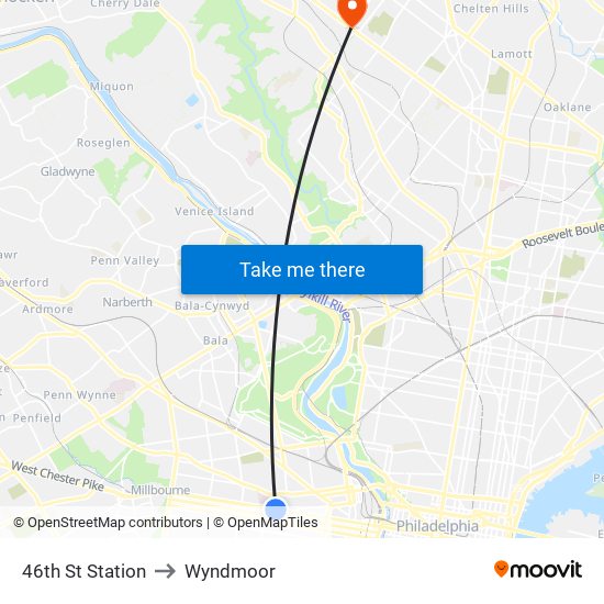 46th St Station to Wyndmoor map