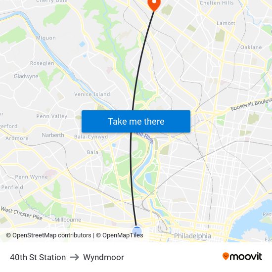 40th St Station to Wyndmoor map