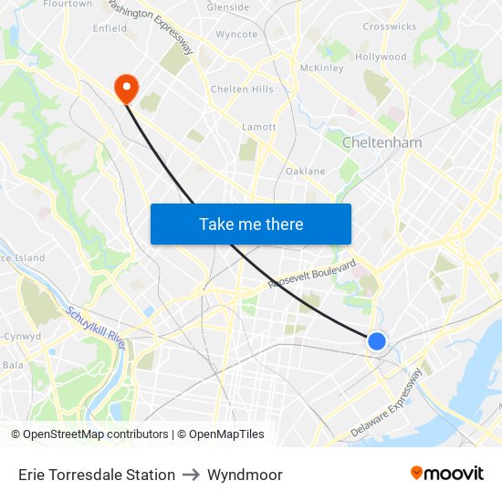Erie Torresdale Station to Wyndmoor map