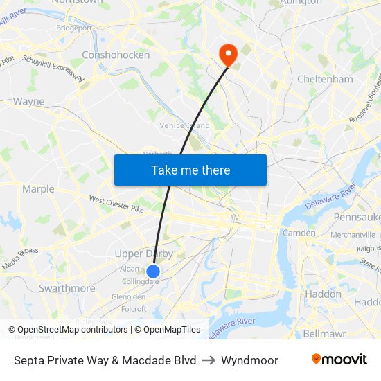 Septa Private Way & Macdade Blvd to Wyndmoor map