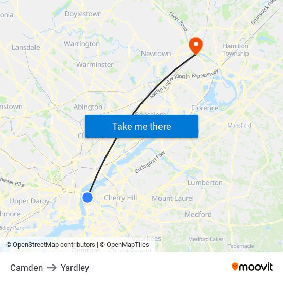 Camden to Yardley map