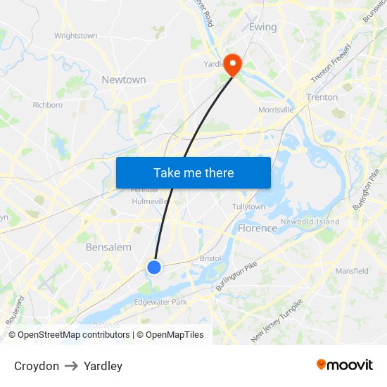 Croydon to Yardley map
