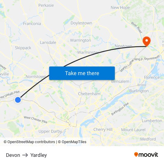 Devon to Yardley map