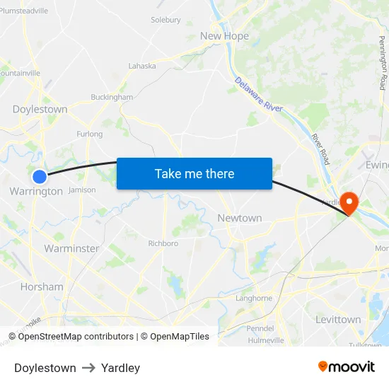 Doylestown to Yardley map