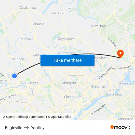 Eagleville to Yardley map