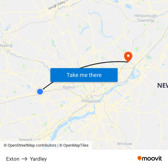 Exton to Yardley map
