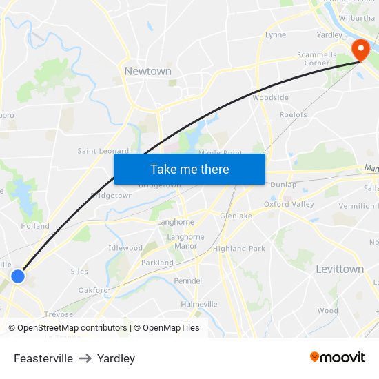 Feasterville to Yardley map