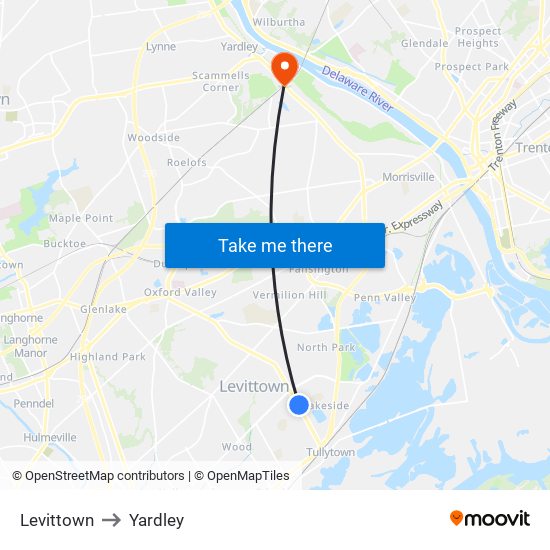 Levittown to Yardley map