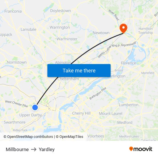 Millbourne to Yardley map