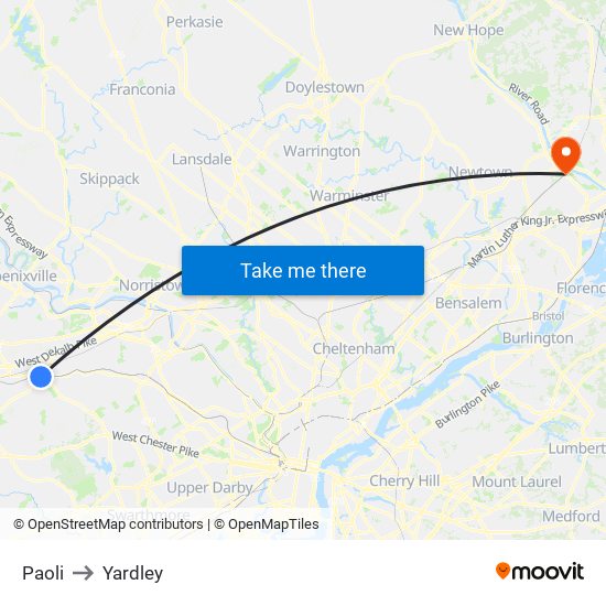 Paoli to Yardley map