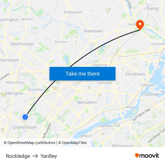 Rockledge to Yardley map