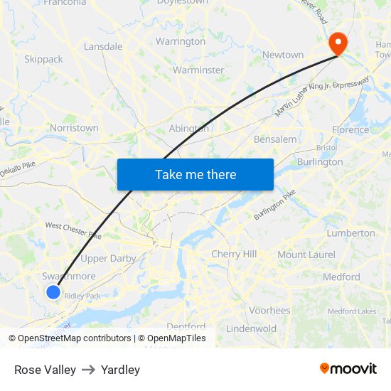 Rose Valley to Yardley map