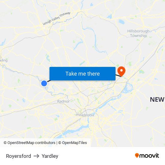 Royersford to Yardley map