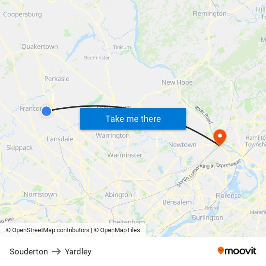 Souderton to Yardley map