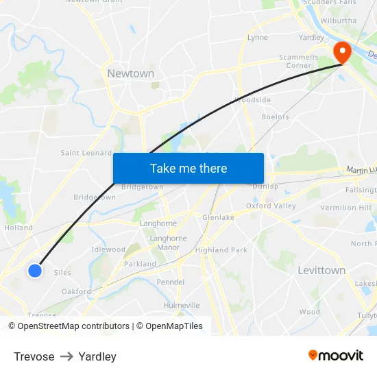 Trevose to Yardley map