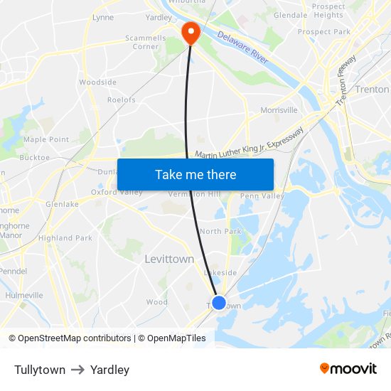 Tullytown to Yardley map