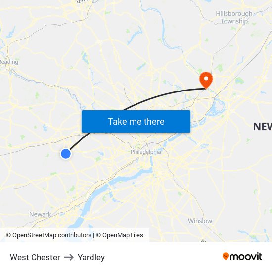 West Chester to Yardley map