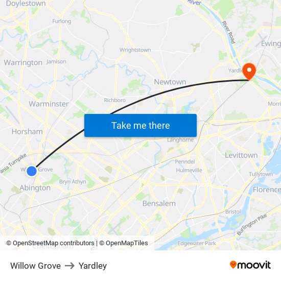 Willow Grove to Yardley map